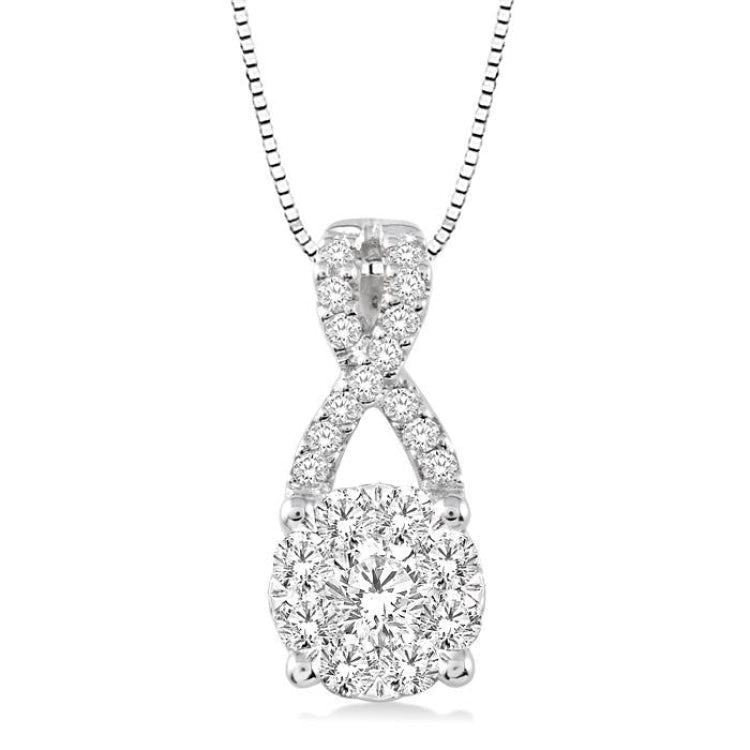 1/2 Ctw Lovebright Round Cut Diamond Pendant in 14K White Gold with Chain