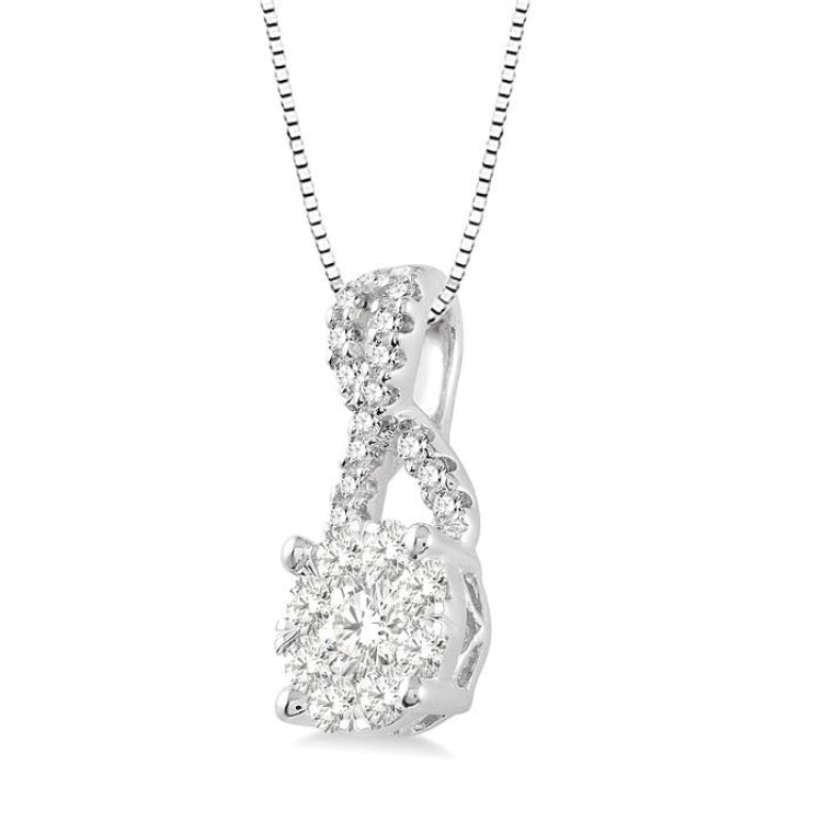1/2 Ctw Lovebright Round Cut Diamond Pendant in 14K White Gold with Chain