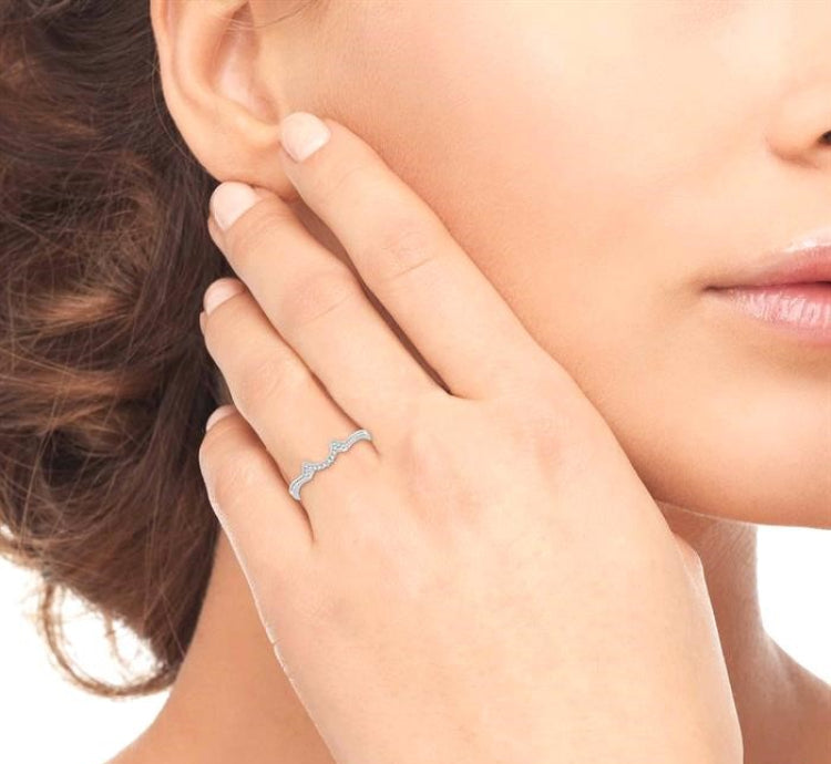 1/10 Ctw Round Cut Diamond Wedding Band in 14K White Gold
