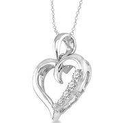 1/50 Ctw Round Cut Diamond Heart Shape Diamond Pendant in Sterling Silver with Chain