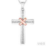 1/20 Ctw Single Cut Diamond Cross Pendant in Sterling Silver with Chain