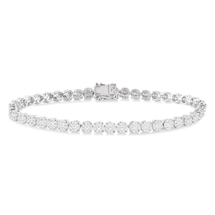 3 Ctw Round Cut Lovebright Diamond Tennis Bracelet in 14K White Gold