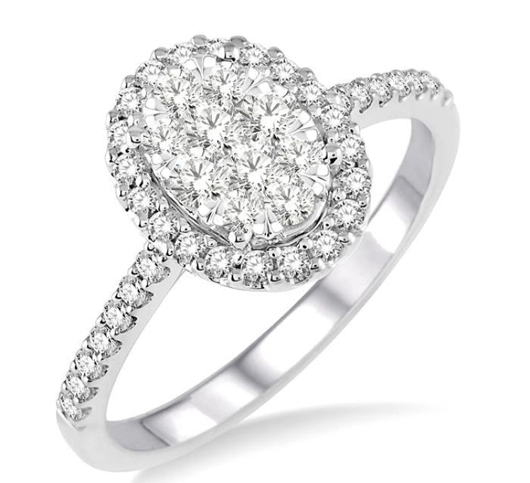 3/4 Ctw Oval Shape Diamond Lovebright Ring in 14K White Gold