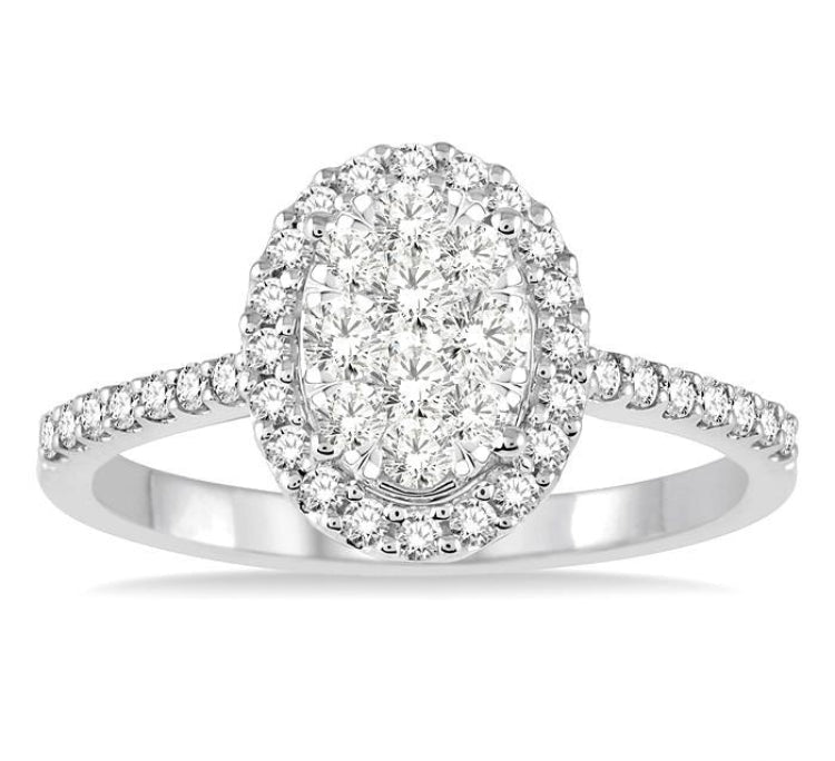 3/4 Ctw Oval Shape Diamond Lovebright Ring in 14K White Gold