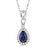Load image into Gallery viewer, 6x4 MM Pear Shape Sapphire and 1/10 Ctw Round Cut Diamond Pendant in 10K White Gold with Chain