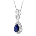 Load image into Gallery viewer, 6x4 MM Pear Shape Sapphire and 1/10 Ctw Round Cut Diamond Pendant in 10K White Gold with Chain