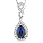 Load image into Gallery viewer, 6x4 MM Pear Shape Sapphire and 1/10 Ctw Round Cut Diamond Pendant in 10K White Gold with Chain