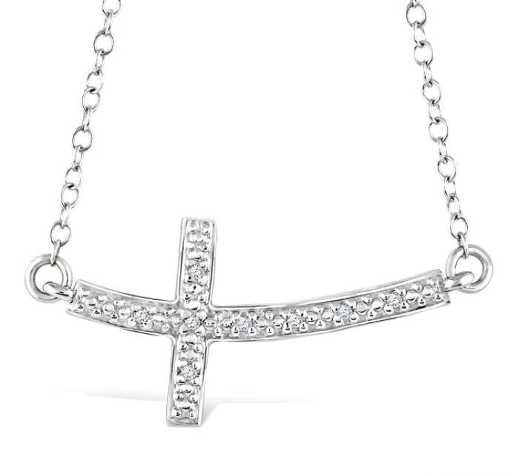 1/50 Ctw Round Cut Diamond Cross Pendant with Chain in Sterling Silver