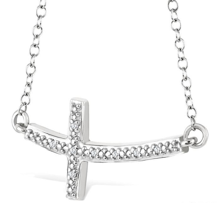 1/50 Ctw Round Cut Diamond Cross Pendant with Chain in Sterling Silver