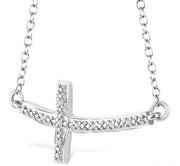 1/50 Ctw Round Cut Diamond Cross Pendant with Chain in Sterling Silver