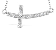 1/50 Ctw Round Cut Diamond Cross Pendant with Chain in Sterling Silver