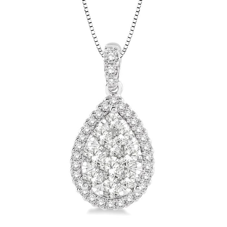 3/4 Ctw Pear Shape Diamond Lovebright Pendant in 14K White Gold with Chain