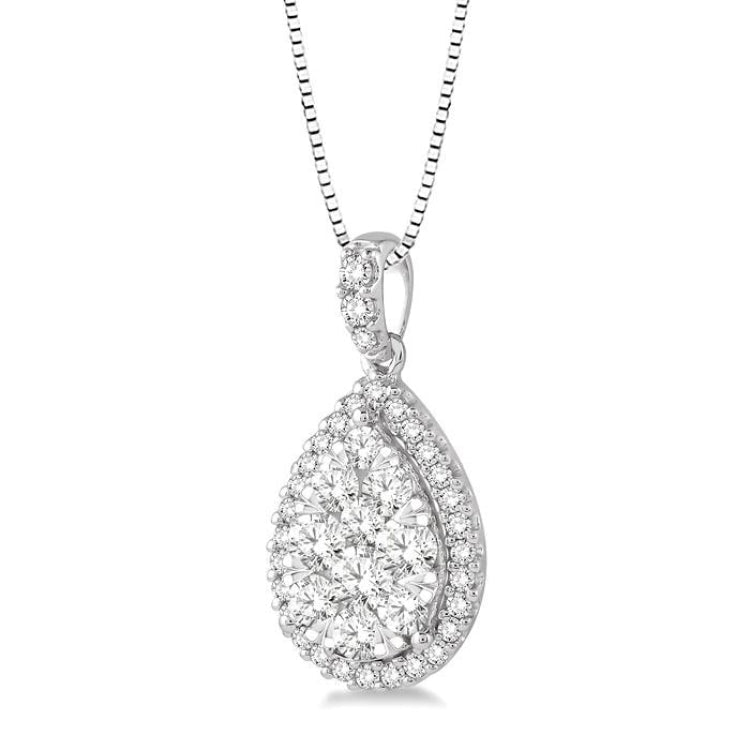 3/4 Ctw Pear Shape Diamond Lovebright Pendant in 14K White Gold with Chain