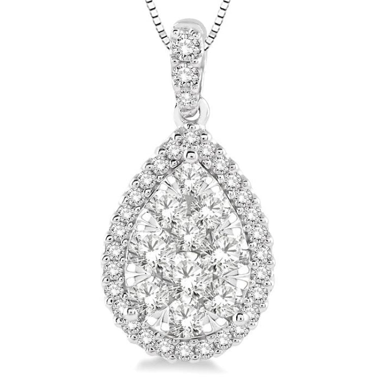 3/4 Ctw Pear Shape Diamond Lovebright Pendant in 14K White Gold with Chain