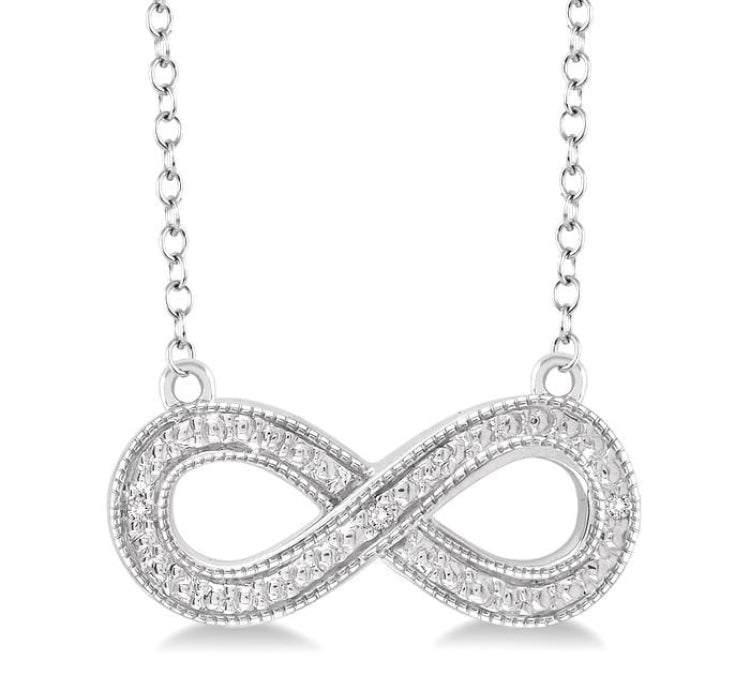 1/50 Ctw Round Cut Diamond Infinity Pendant in Sterling Silver with Chain