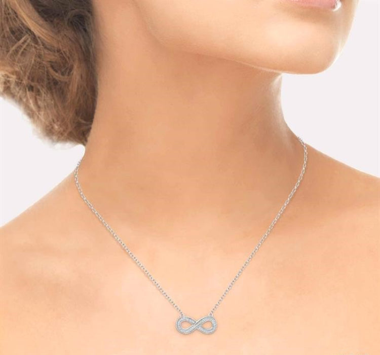 1/50 Ctw Round Cut Diamond Infinity Pendant in Sterling Silver with Chain