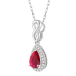 Load image into Gallery viewer, 6x4 MM Pear Shape Ruby and 1/10 Ctw Round Cut Diamond Pendant in 10K White Gold with Chain