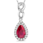 Load image into Gallery viewer, 6x4 MM Pear Shape Ruby and 1/10 Ctw Round Cut Diamond Pendant in 10K White Gold with Chain