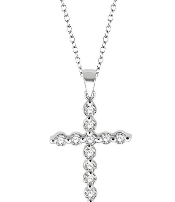 1/10 Ctw Round Cut Diamond Cross Pendant in Sterling Silver with Chain