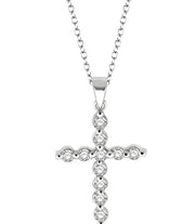 1/10 Ctw Round Cut Diamond Cross Pendant in Sterling Silver with Chain