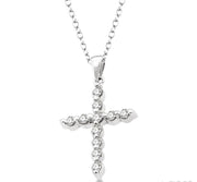 1/10 Ctw Round Cut Diamond Cross Pendant in Sterling Silver with Chain
