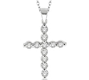 1/10 Ctw Round Cut Diamond Cross Pendant in Sterling Silver with Chain