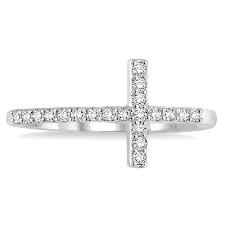 1/5 Ctw Round Cut Diamond Cross Ring in 10K White Gold