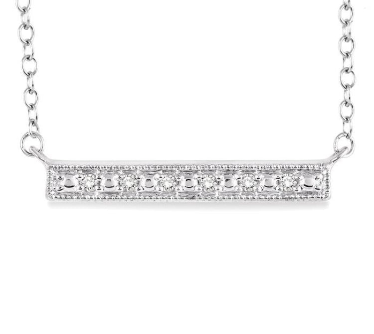 1/20 Ctw Round Cut Diamond Stick Pendant in Sterling Silver with Chain