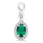 Load image into Gallery viewer, 5x3 MM Oval Cut Emerald and 1/6 Ctw Round Cut Diamond Earrings in 10K White Gold