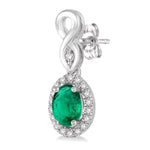 Load image into Gallery viewer, 5x3 MM Oval Cut Emerald and 1/6 Ctw Round Cut Diamond Earrings in 10K White Gold