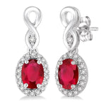 Load image into Gallery viewer, 5x3 MM Oval Cut Ruby and 1/6 Ctw Round Cut Diamond Earrings in 14K White Gold