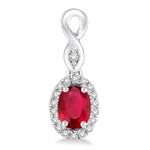 Load image into Gallery viewer, 5x3 MM Oval Cut Ruby and 1/6 Ctw Round Cut Diamond Earrings in 14K White Gold