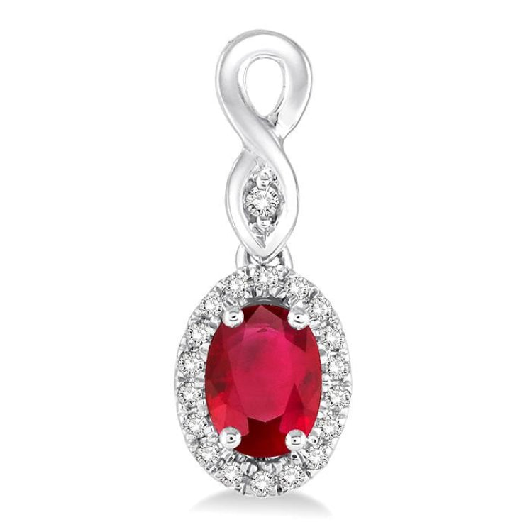 5x3 MM Oval Cut Ruby and 1/6 Ctw Round Cut Diamond Earrings in 14K White Gold