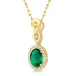 Load image into Gallery viewer, 6x4 MM Oval Cut Emerald and 1/10 Ctw Round Cut Diamond Pendant in 10K Yellow Gold with Chain