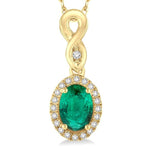 Load image into Gallery viewer, 6x4 MM Oval Cut Emerald and 1/10 Ctw Round Cut Diamond Pendant in 10K Yellow Gold with Chain