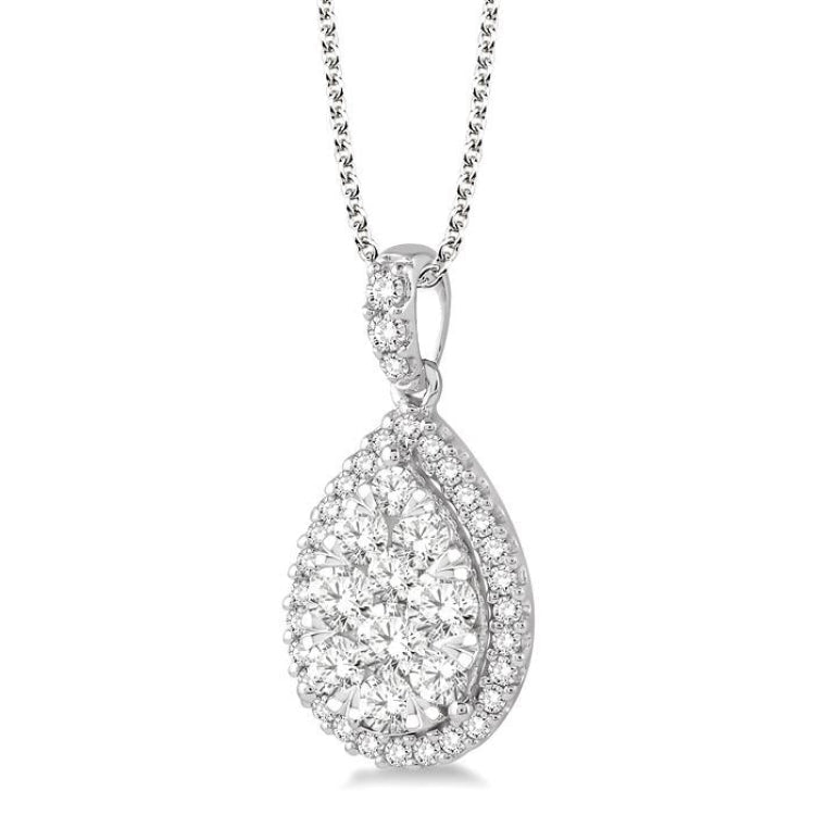 2 Ctw Pear Shape Diamond Lovebright Pendant in 14K White Gold with Chain
