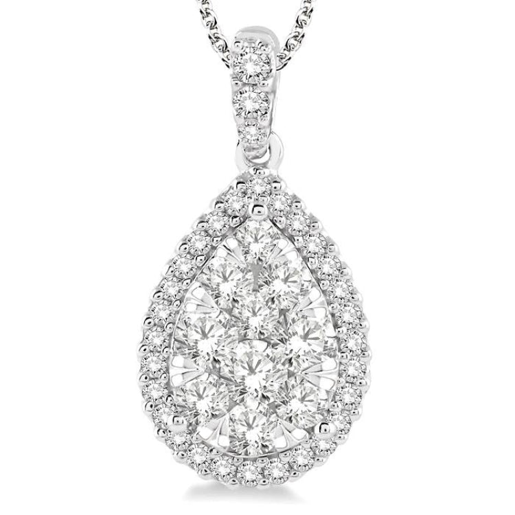 2 Ctw Pear Shape Diamond Lovebright Pendant in 14K White Gold with Chain