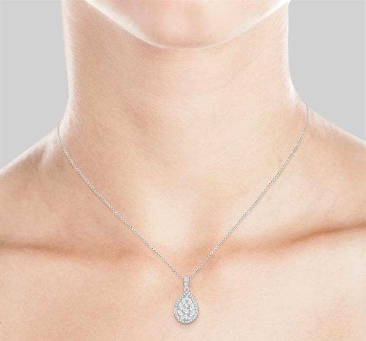 2 Ctw Pear Shape Diamond Lovebright Pendant in 14K White Gold with Chain