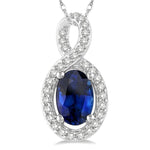 Load image into Gallery viewer, 6x4 MM Oval Cut Sapphire and 1/10 Ctw Round Cut Diamond Pendant in 10K White Gold with Chain