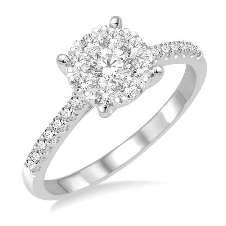 3/4 Ctw Round Cut Lovebright Diamond Ring in 14K White Gold