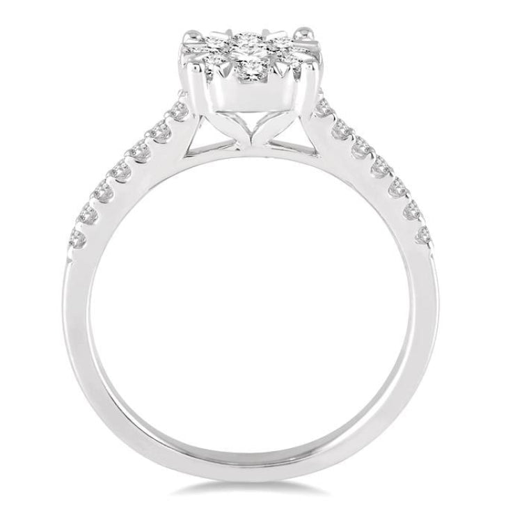 3/4 Ctw Round Cut Lovebright Diamond Ring in 14K White Gold