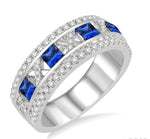 Load image into Gallery viewer, 3x3 MM Princess Cut Sapphire and 3/8 Ctw Round Cut Diamond Precious Band in 14K White Gold