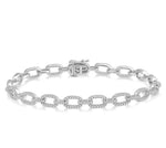 Load image into Gallery viewer, 1 1/2 Ctw Round Cut Diamond Encrusted Link Paperclip Chain Bracelet in 14K White Gold