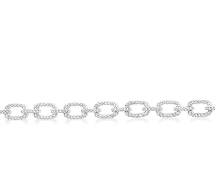 1 1/2 Ctw Round Cut Diamond Encrusted Link Paperclip Chain Bracelet in 14K White Gold