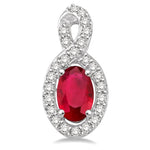 Load image into Gallery viewer, 5x3 MM Oval Cut Ruby and 1/5 Ctw Round Cut Diamond Earrings in 10K White Gold