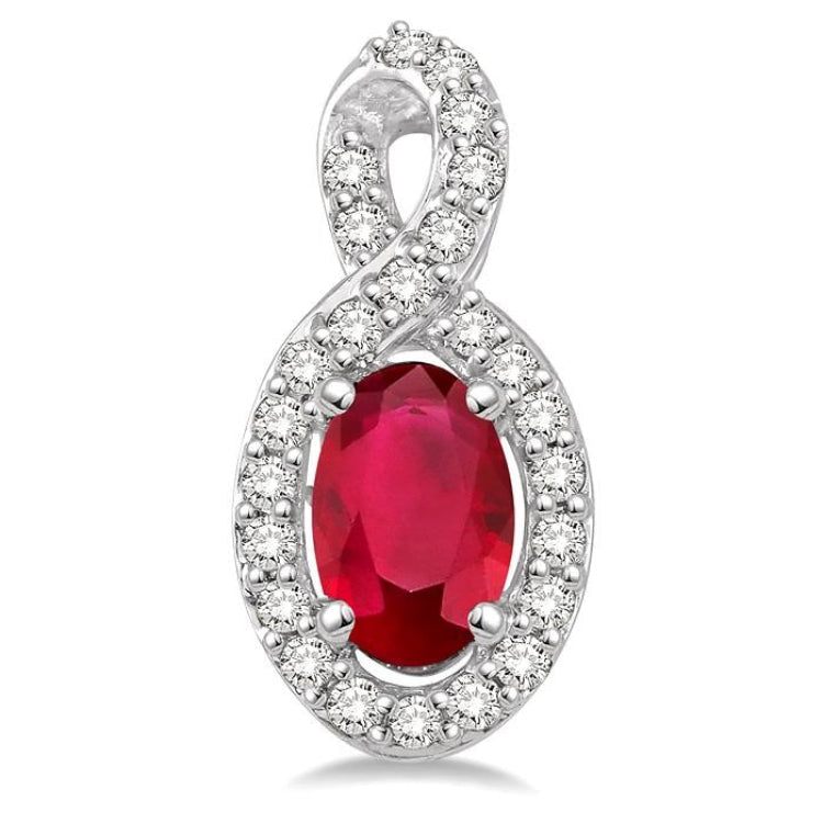 5x3 MM Oval Cut Ruby and 1/5 Ctw Round Cut Diamond Earrings in 10K White Gold
