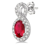 Load image into Gallery viewer, 5x3 MM Oval Cut Ruby and 1/5 Ctw Round Cut Diamond Earrings in 10K White Gold