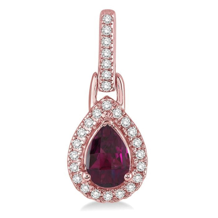 6x4 MM Pear Shape Rhodolite Garnet and 1/5 Ctw Round Cut Diamond Earrings in 10K Rose Gold