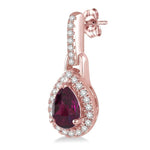 Load image into Gallery viewer, 6x4 MM Pear Shape Rhodolite Garnet and 1/5 Ctw Round Cut Diamond Earrings in 10K Rose Gold