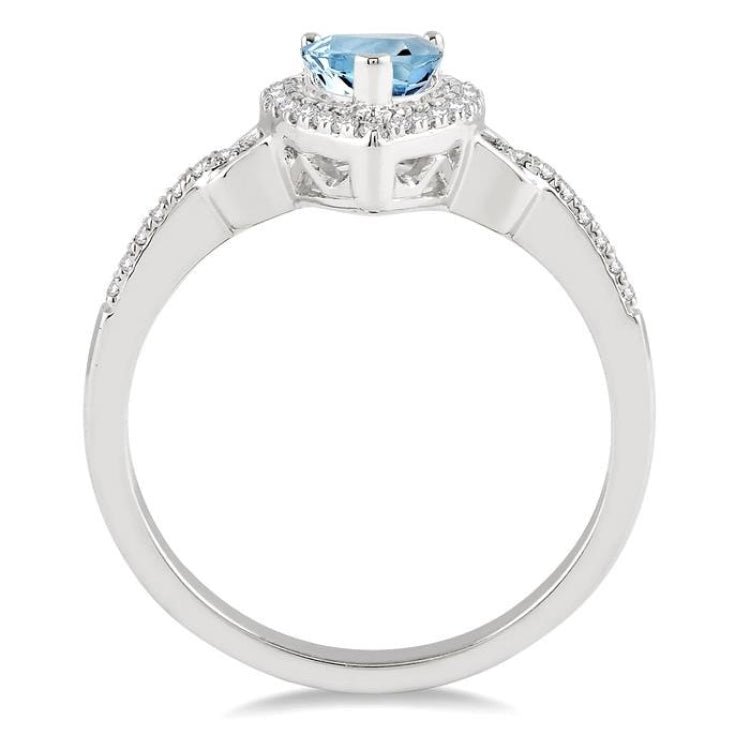 7x5 MM Pear Shape Aquamarine and 1/6 Ctw Round Cut Diamond Ring in 14K White Gold